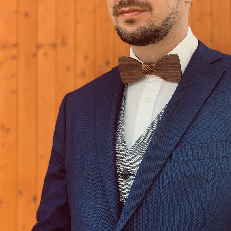 Dřevěný pánský set - motýlek Classic Gold + manžetové knoflíčky 