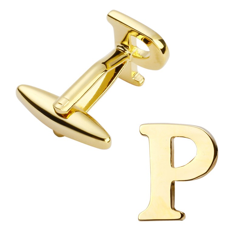 Manžetový knoflíček zlatý Iniciál P - malý 