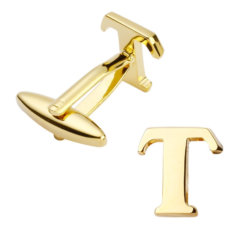 Manžetový knoflíček zlatý Iniciál T - malý 