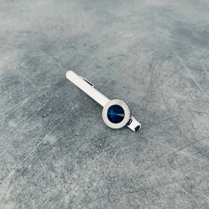 Stříbrno - modrý set - spona na kravatu a manžetové knoflíčky Circle blue crystal