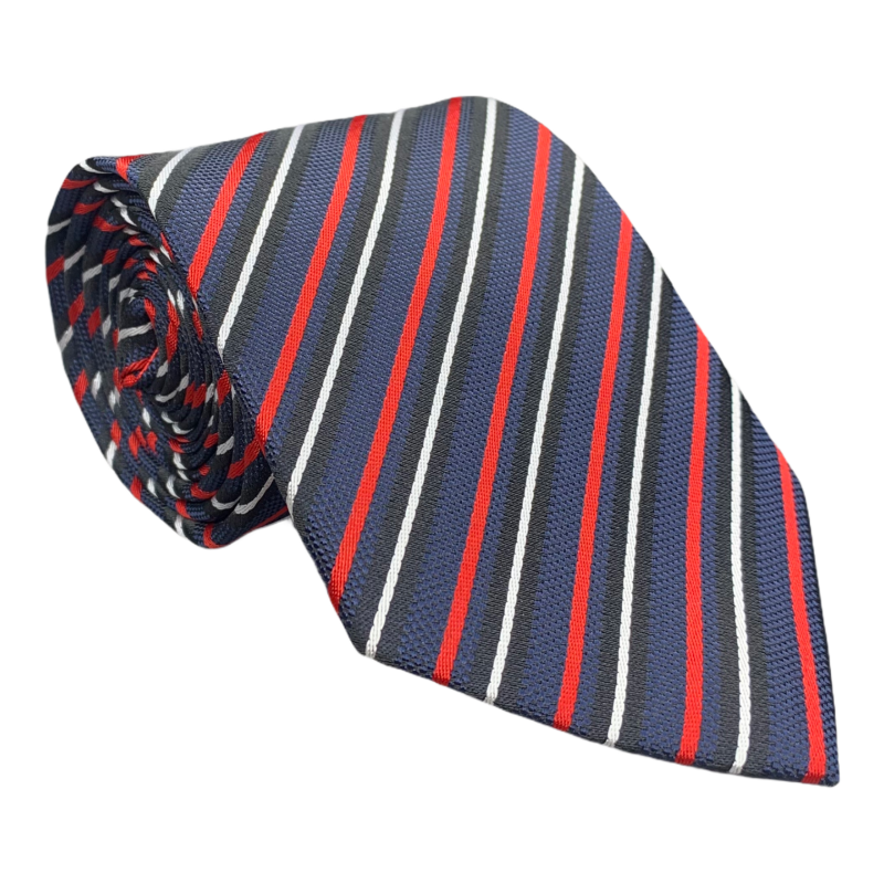 Modrá kravata Red stripes