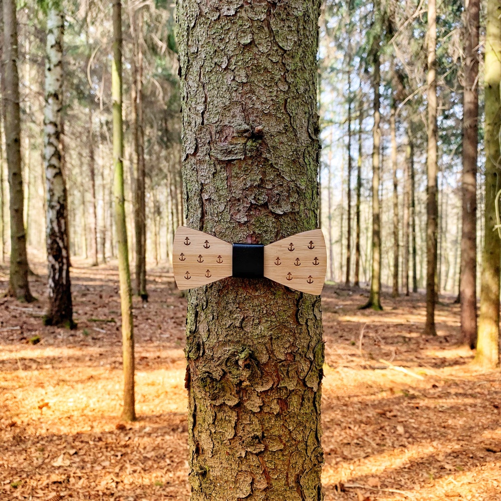 Dřevěný set - motýlek + manžetové knoflíčky Kotva 