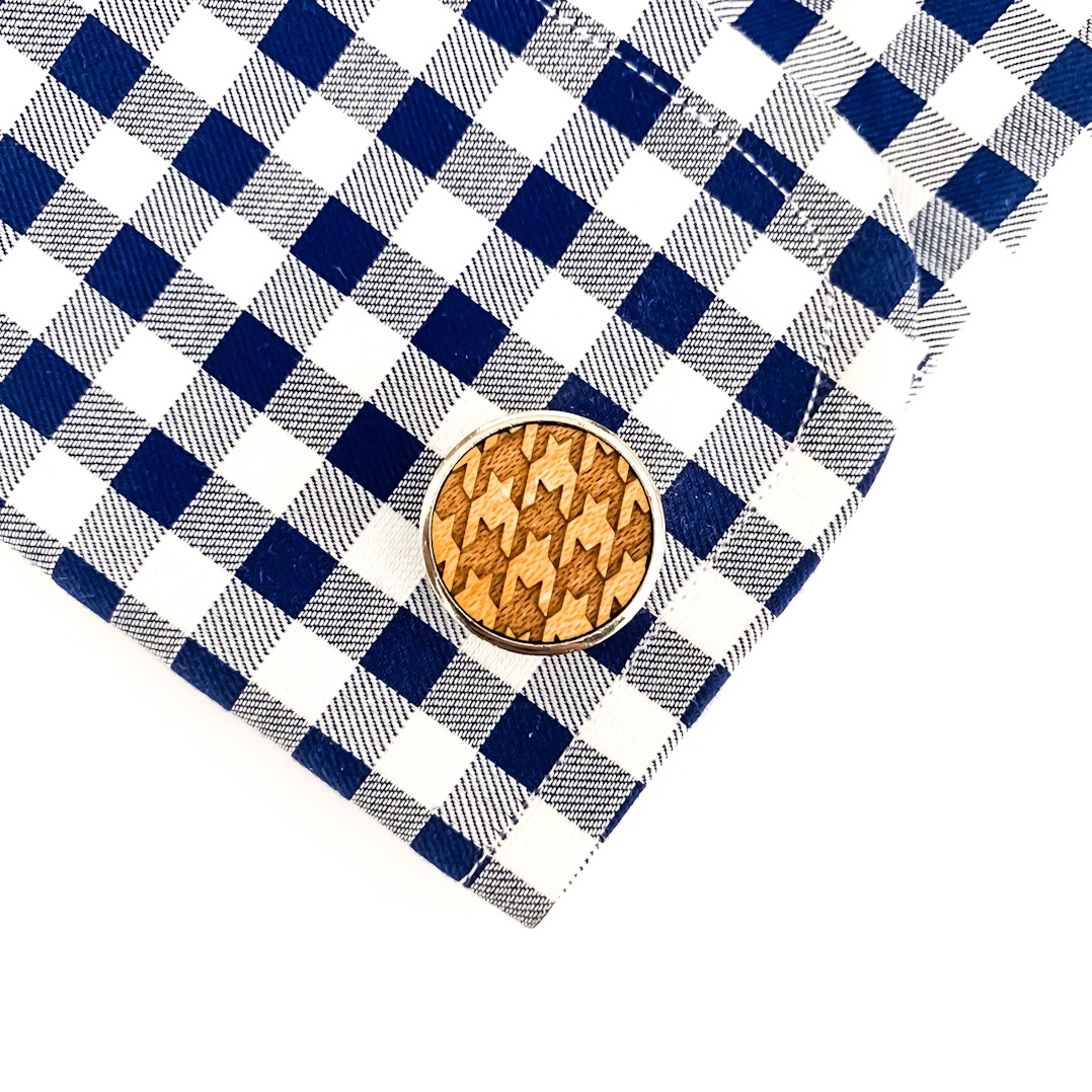 Dřevěný set - spona na kravatu a manžetové knoflíčky Houndstooth