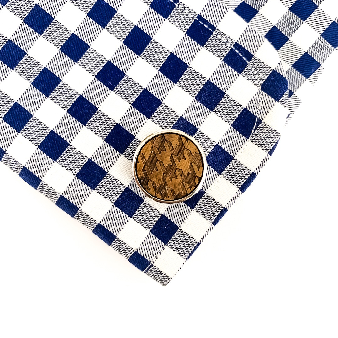 Dřevěný set - spona na kravatu a manžetové knoflíčky Houndstooth