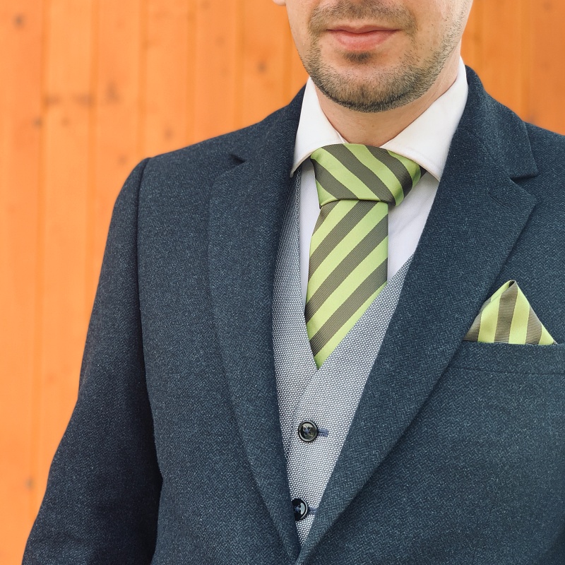 Zeleno - zelený set kravata, kapesník a manžetové knoflíčky Stripe 
