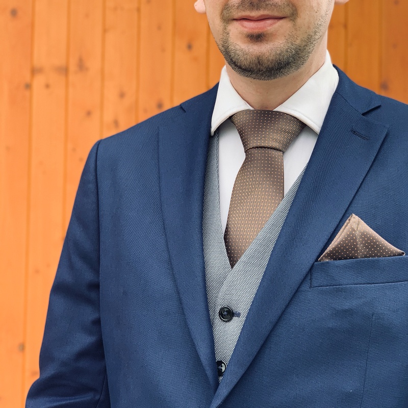 Hnědo - oranžový set kravata, kapesník a manžetové knoflíčky Small dot