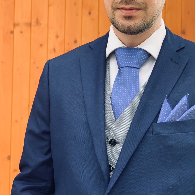 Modro - růžový set kravata, kapesník a manžetové knoflíčky Small dot