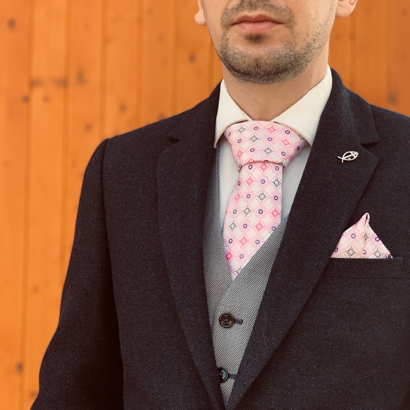 Růžový set kravata, kapesník a manžetové knoflíčky Emblems