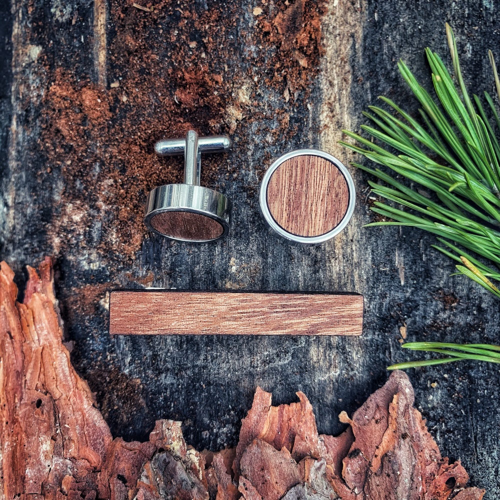 Dřevěný set - spona na kravatu a manžetové knoflíčky Wood Kruh 