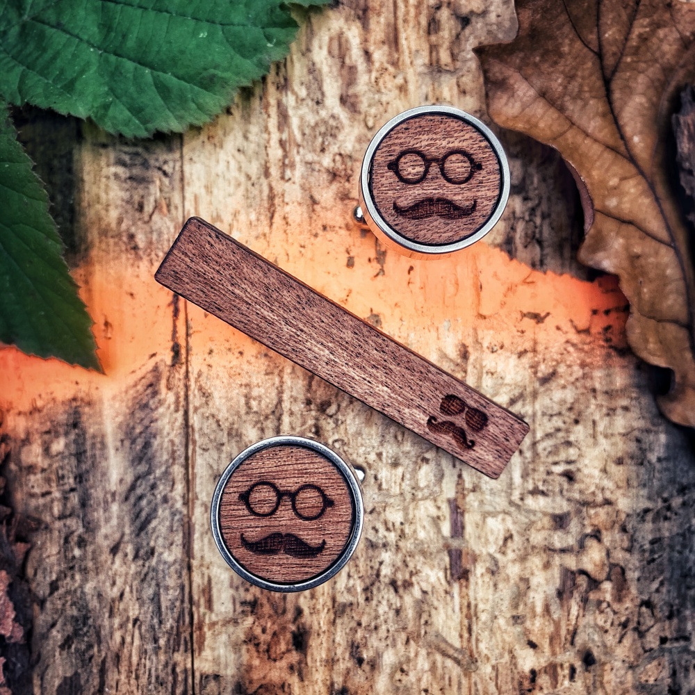 Dřevěný set - spona na kravatu a manžetové knoflíčky Wood Gentleman 