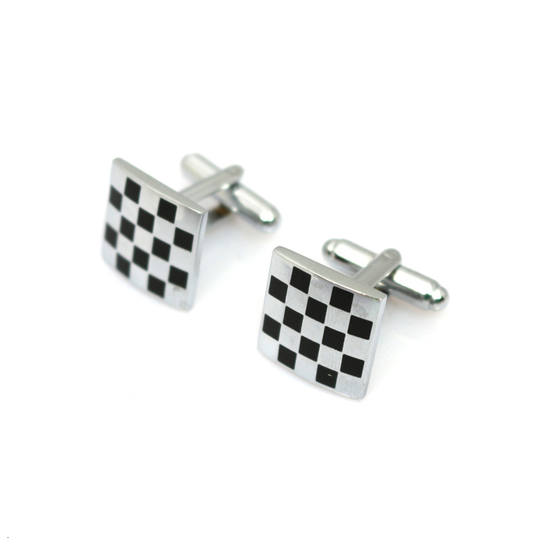 Stříbrno - černý set - spona na kravatu a manžetové knoflíčky Šachovnice 