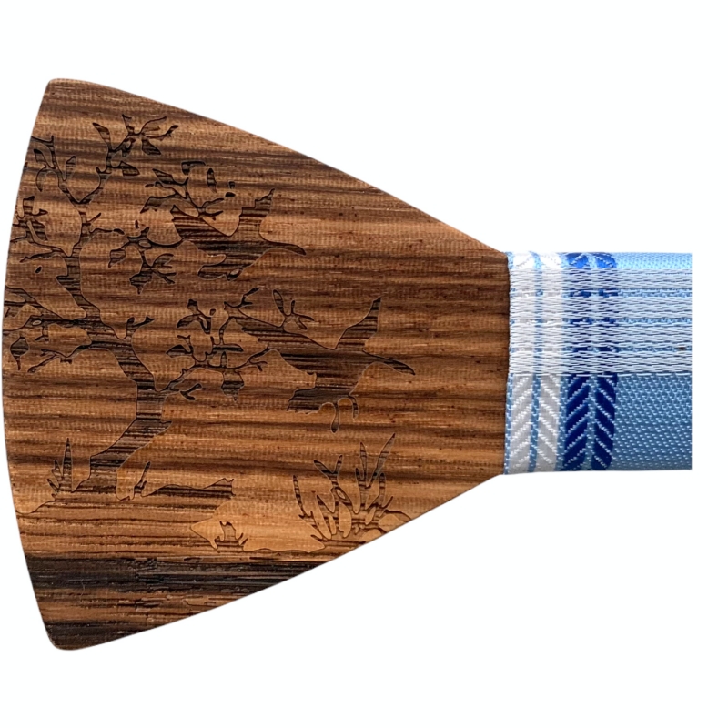 Dřevěný modrý set - motýlek Jeleni + manžetové knoflíčky + kapesník