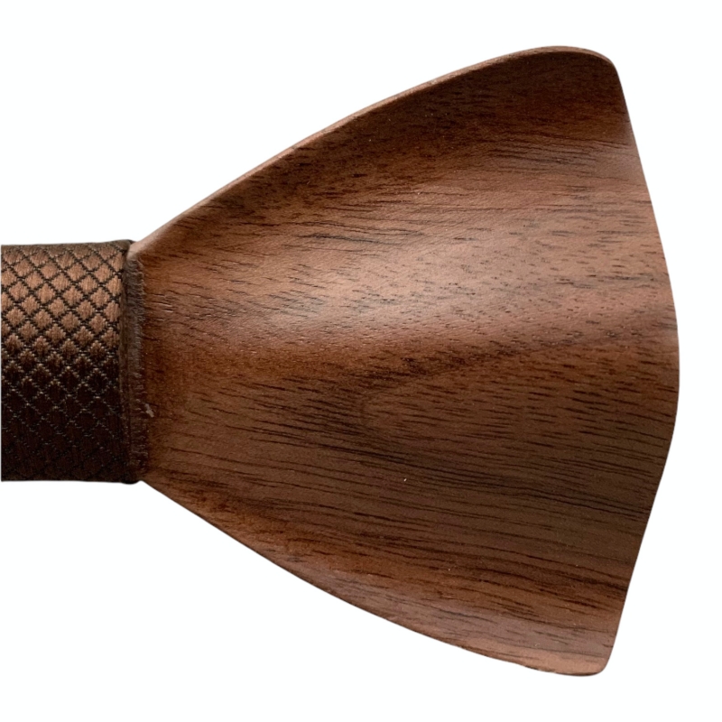 Dřevěný hnědý set - motýlek Sharp Rounded + manžetové knoflíčky + kapesník