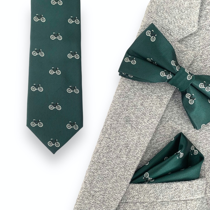 Zelený set kravata, motýlek a kapesník Silniční kolo 