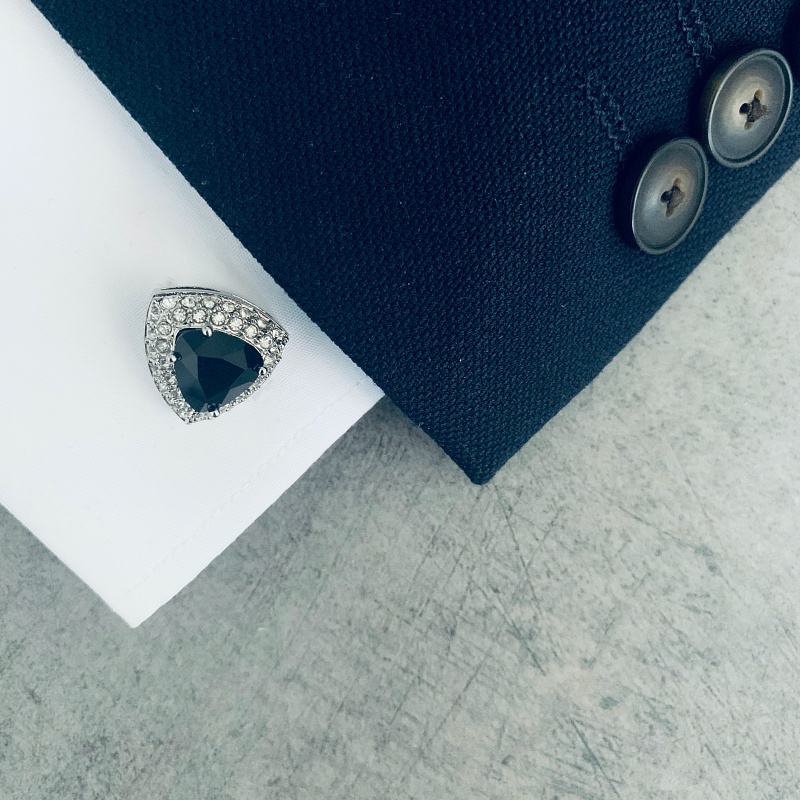 Manžetové knoflíčky Trojúhelník černý krystal 