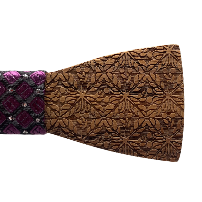 Dřevěný pánský motýlek Floral purple 