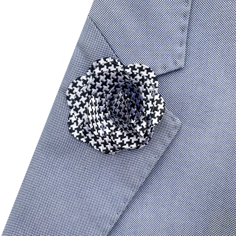 Černý set Houndstooth - kravata, kapesník a manžetové knoflíčky + brož 