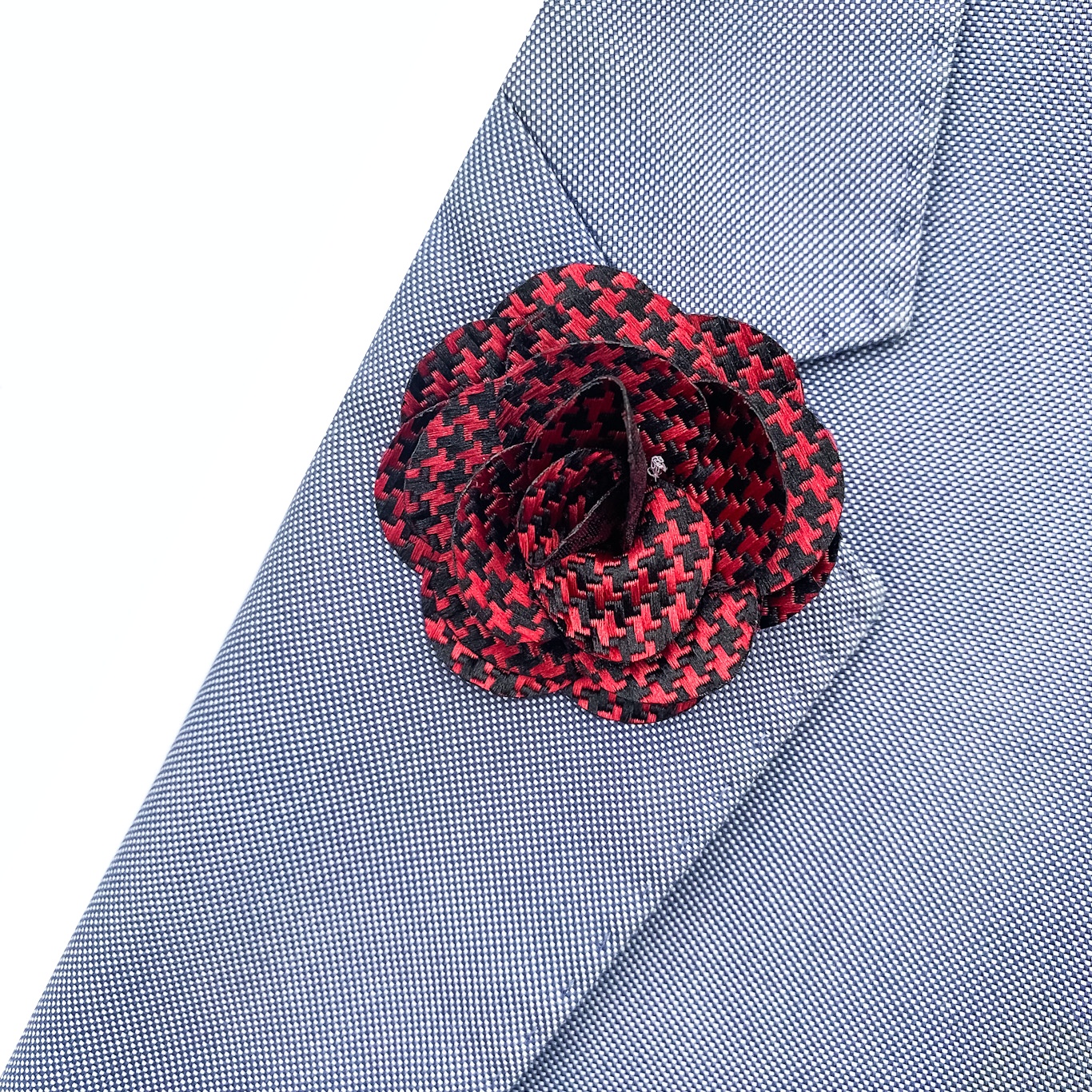 Červeno - černý set Houndstooth - kravata, kapesník a manžetové knoflíčky + brož 