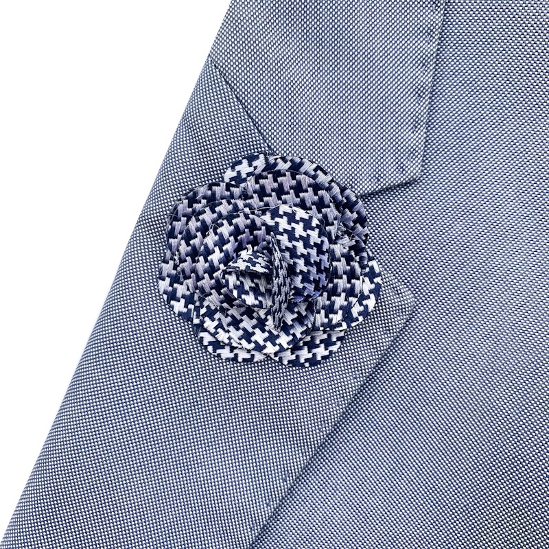 Modrý set Houndstooth - kravata, kapesník a manžetové knoflíčky + brož 