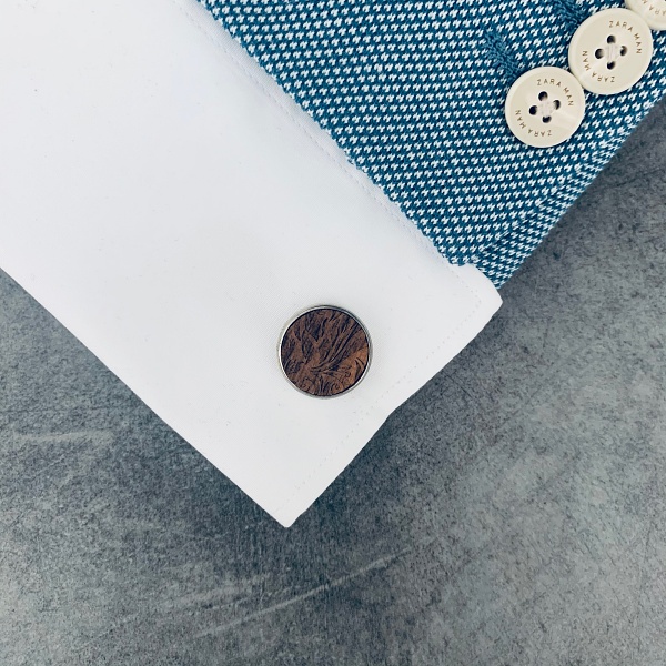 Dřevěný set - manžetové knoflíčky + spona na kravatu Leaves