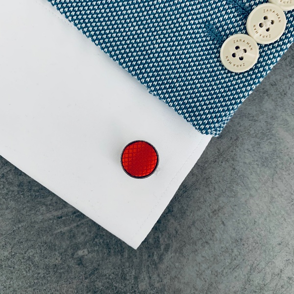 Červený set kravata, motýlek, kapesník a manžetové knoflíčky Plaid