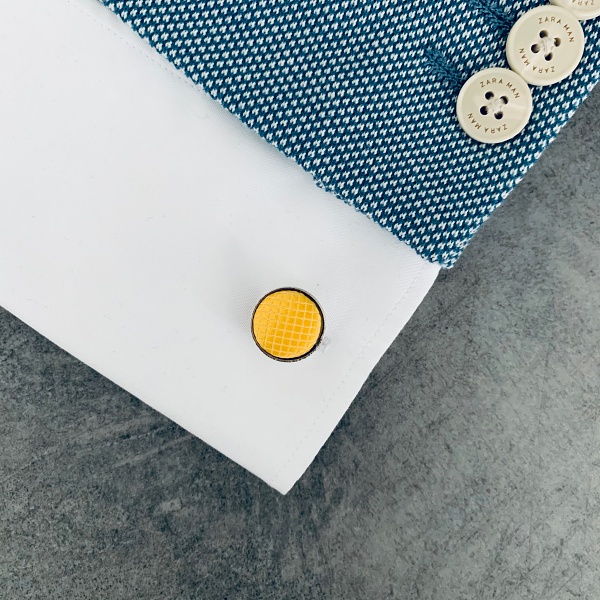 Žlutý set kravata, motýlek, kapesník a manžetové knoflíčky Plaid