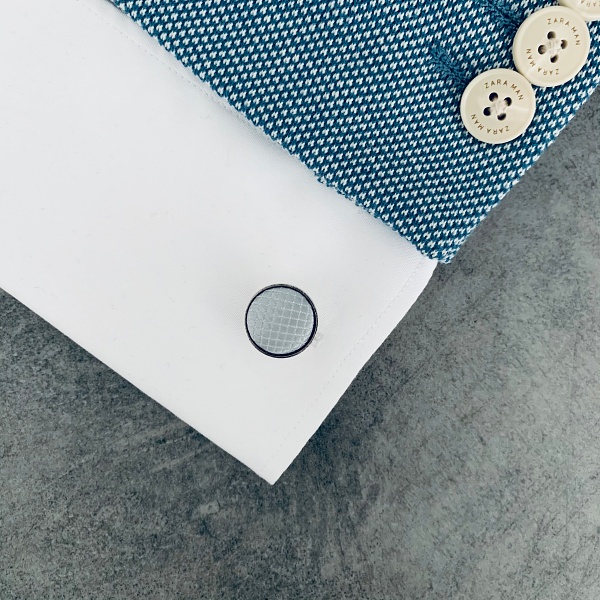 Stříbrný set kravata, motýlek, kapesník a manžetové knoflíčky Plaid