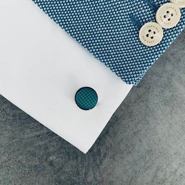 Zelený set kravata, motýlek, kapesník a manžetové knoflíčky Plaid