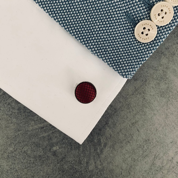 Rudý set kravata, motýlek, kapesník a manžetové knoflíčky Plaid