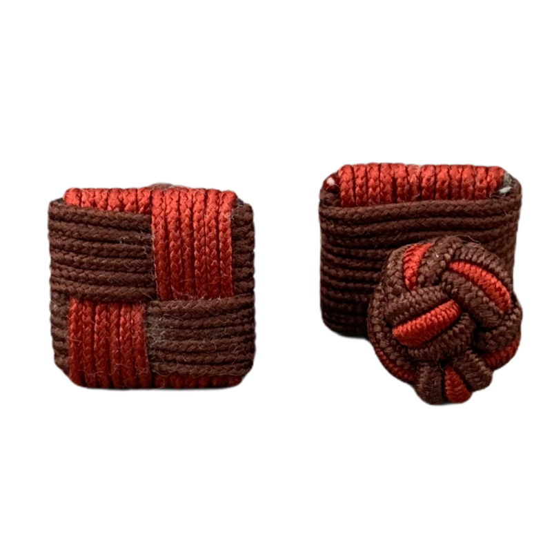 Hnědo - červené manžetové knoflíčky Ball Square