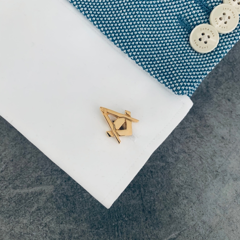 Zlaté manžetové knoflíčky Pravítko a kružítko