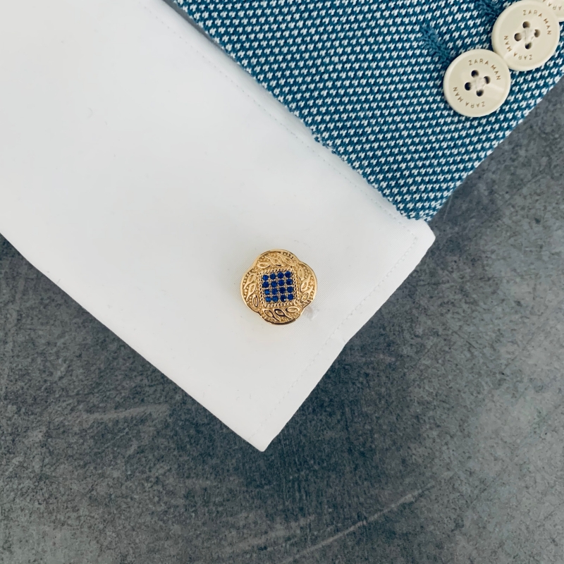 Zlaté manžetové knoflíčky Ornament blue crystal