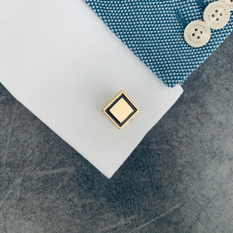 Manžetové knoflíčky Gold square black frame
