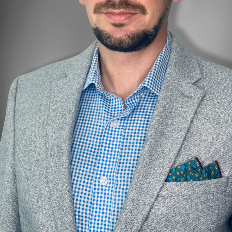 Modrý kapesníček do saka Birds