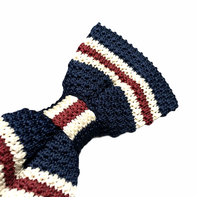 Tmavě modro - rudo - bílý pánský motýlek Knit Stripe