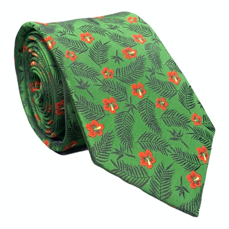 Zelená kravata Květiny 