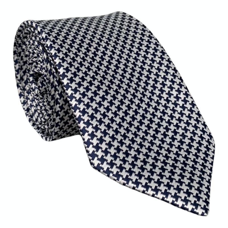 Modro - stříbrná kravata Houndstooth