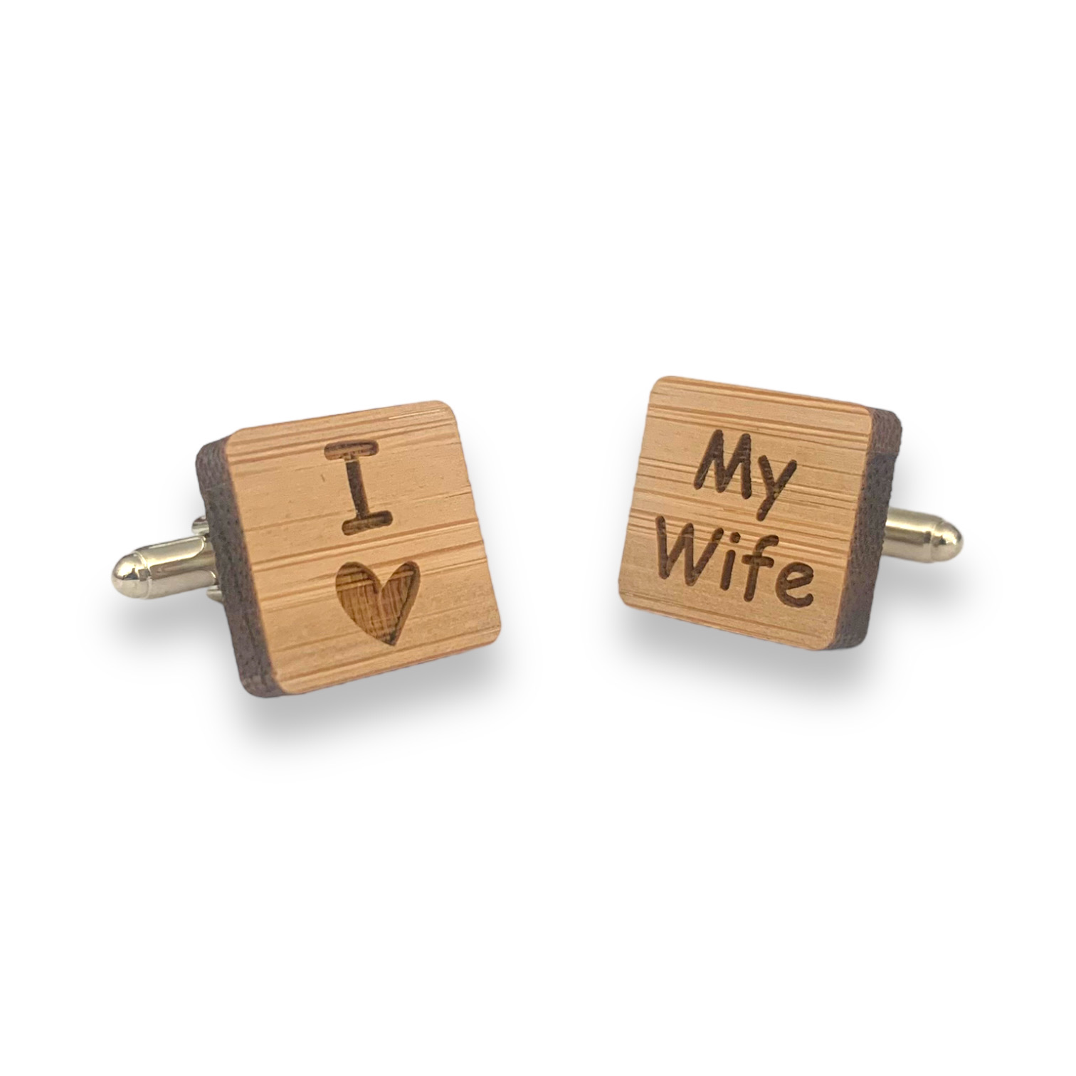 Dřevěné manžetové knoflíčky I love my wife 