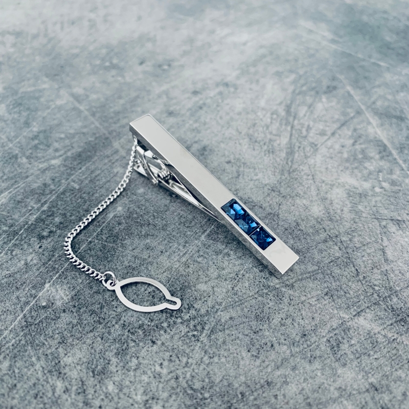 Spona na kravatu Krystaly modré 