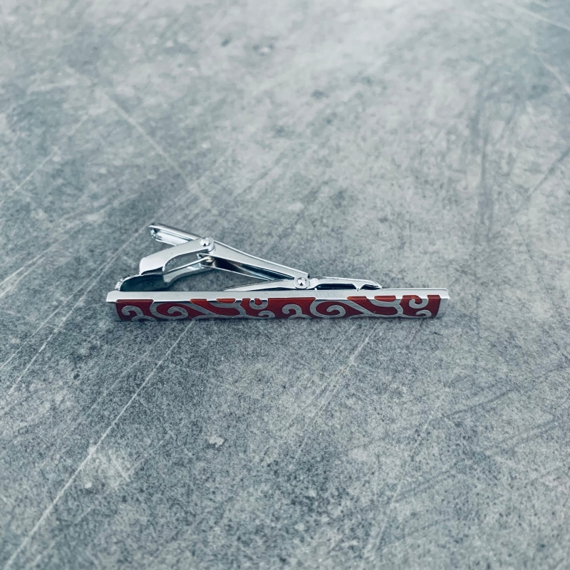 Stříbrno - hnědá spona na kravatu Vintage 