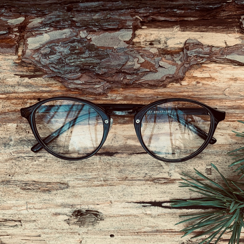 Lesklé černé čiré brýle Retro Vintage 