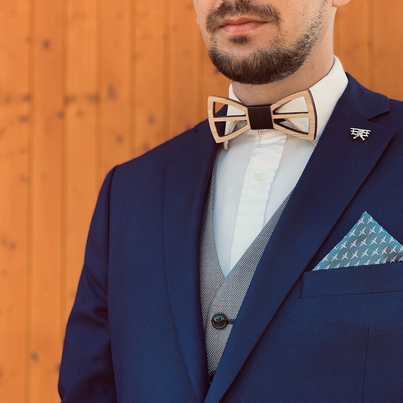 Dřevěný set - motýlek + manžetové knoflíčky Vrtule II.