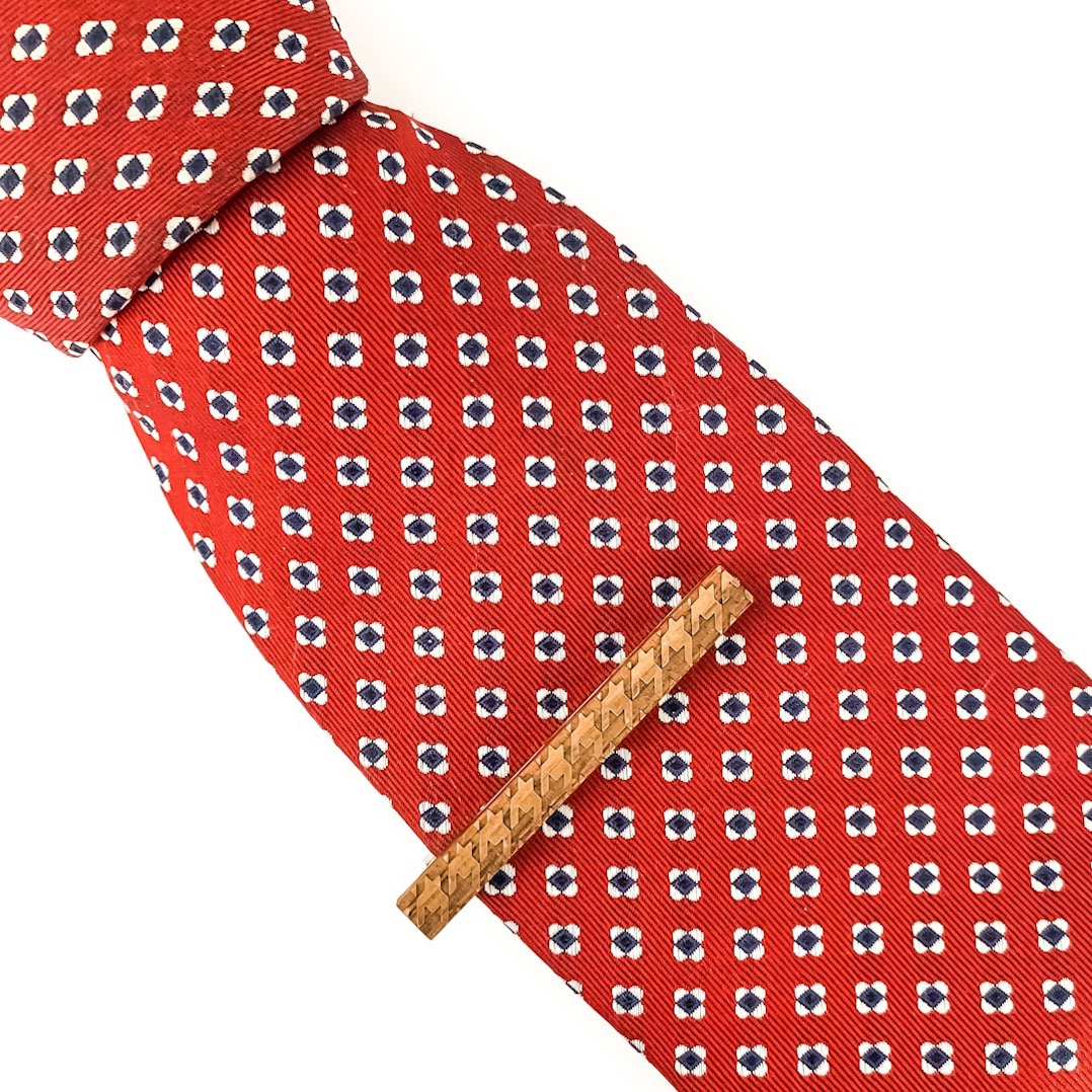 Dřevěný set - spona na kravatu a manžetové knoflíčky Houndstooth