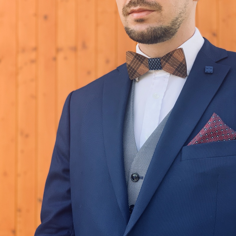 Dřevěný pánský motýlek Check - x