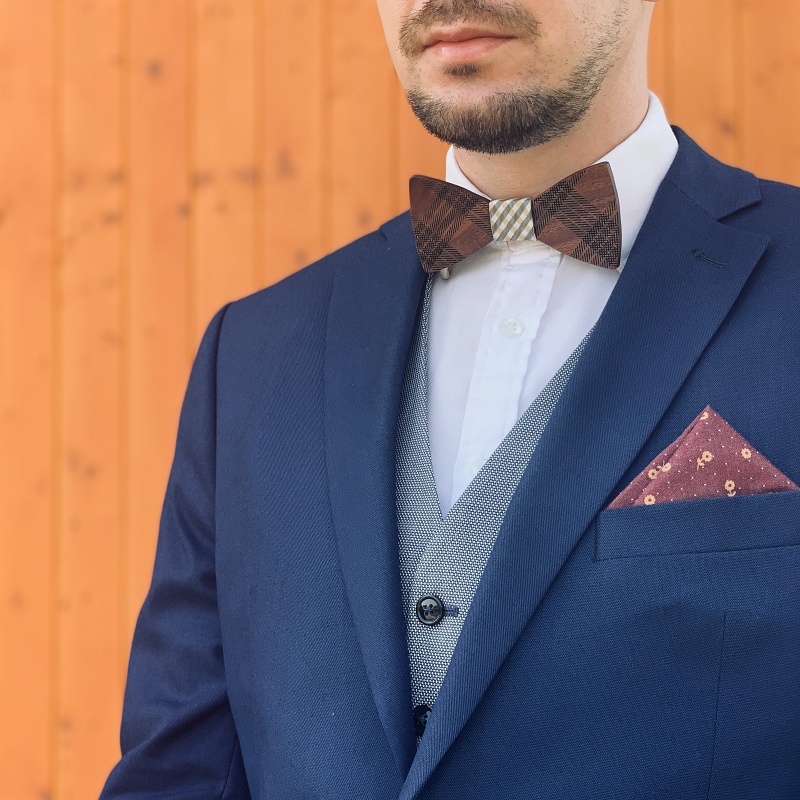 Dřevěný pánský motýlek Check - double 