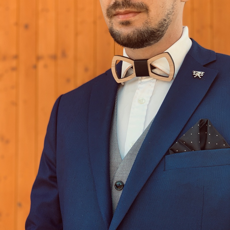 Dřevěný set - motýlek + manžetové knoflíčky Vrtule III.