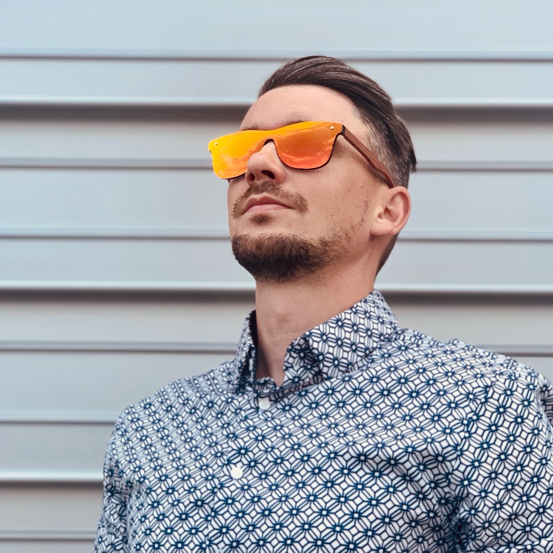 Dřevěné rudě zrcadlové sluneční brýle Way 