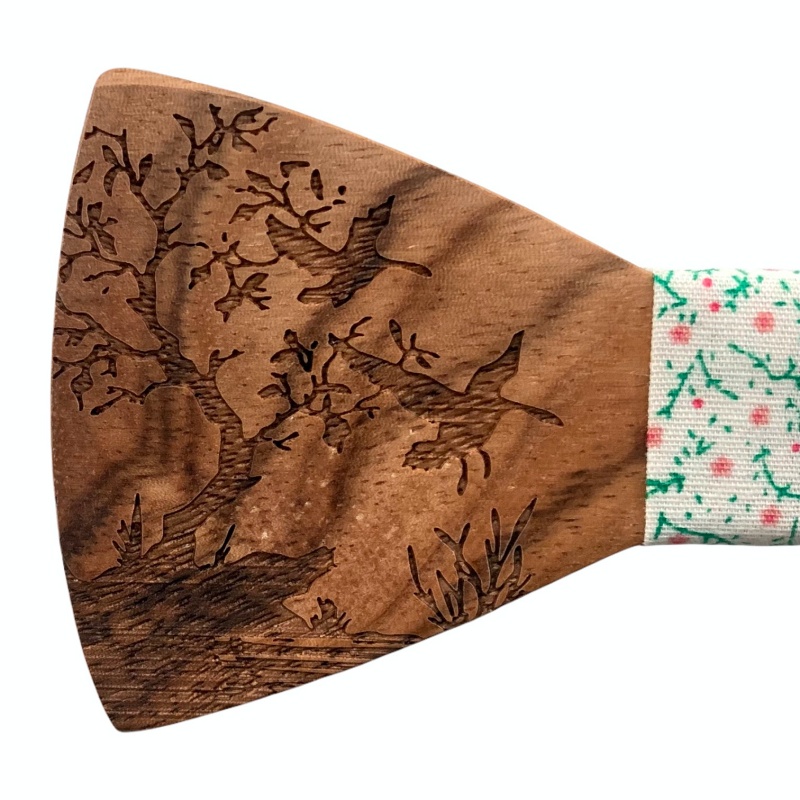 Dřevěný bílý set - motýlek Jeleni + manžetové knoflíčky + kapesník