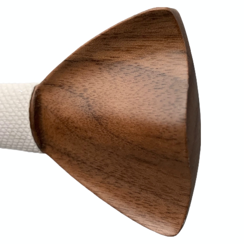 Dřevěný bílý set - motýlek Sharp Rounded + manžetové knoflíčky + kapesník