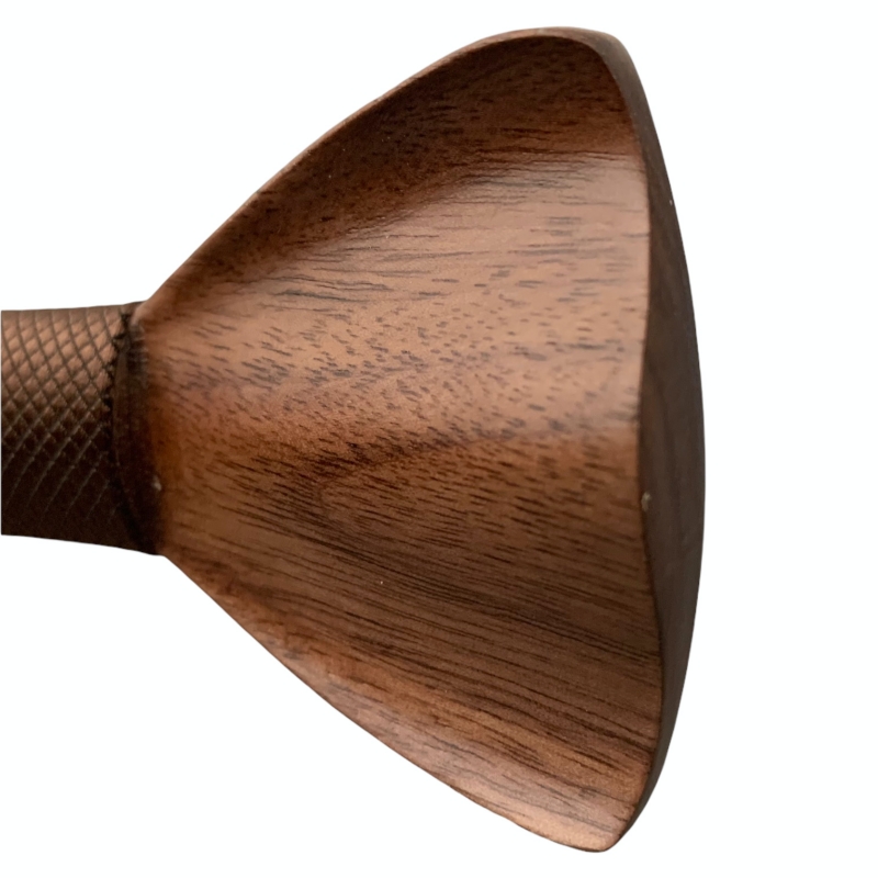 Dřevěný hnědý set - motýlek Sharp Rounded + manžetové knoflíčky + kapesník